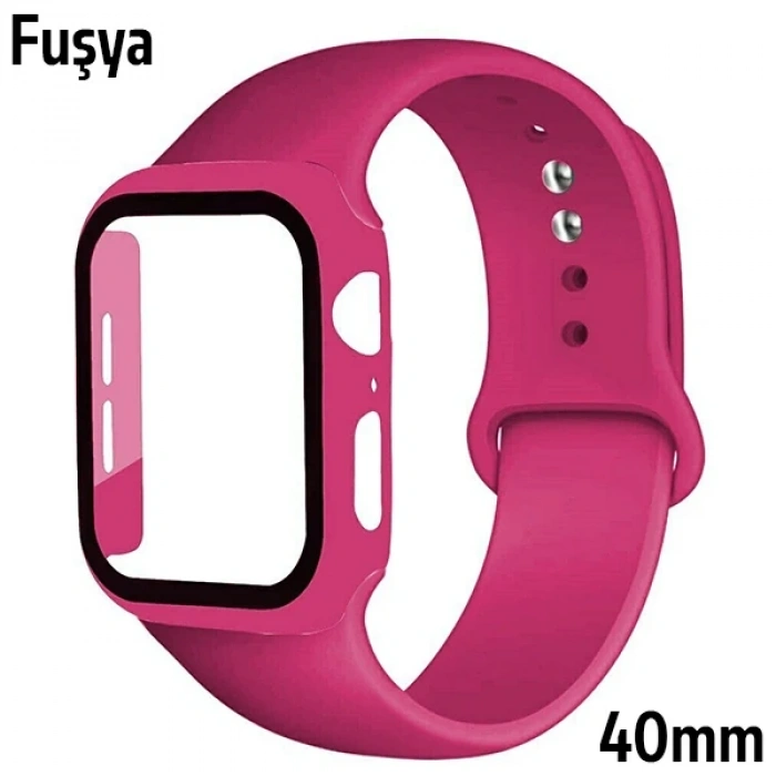 Nevamel ALLY Apple Watch 4-5-6 40mm Silikon Kordon Kayış ve Ekran Koruyucu Kılıf-(5775)