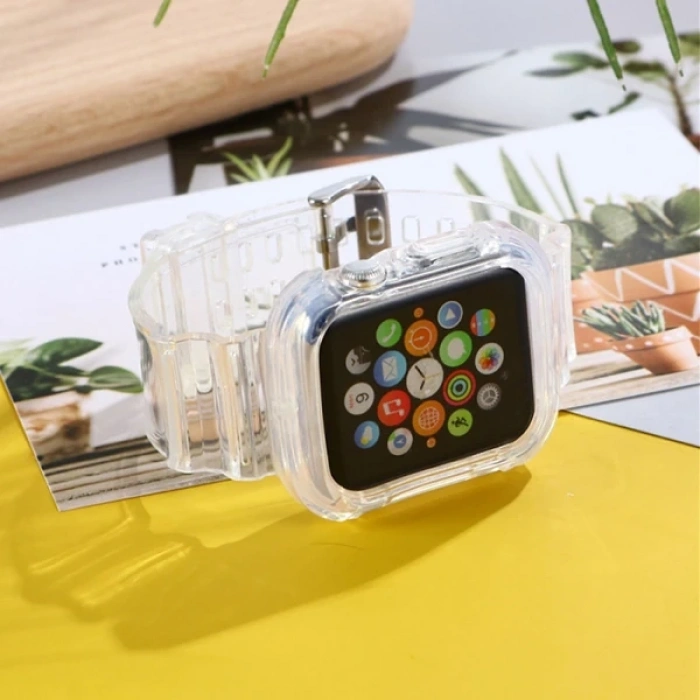 Nevamel ALLY Apple Watch 6-SE-5-4 44mm / 3-2-1 42mm Kayış Kordon Kılıf Silikon-(5775)