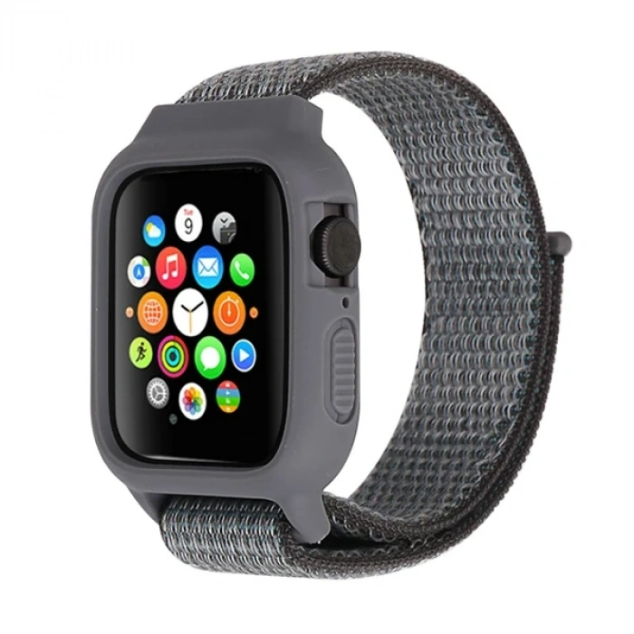 Nevamel Ally Apple Watch 6-SE-5-4 44mm / 3-2-1 42mm Kayış Kordon Kılıf Silikon-(5775)
