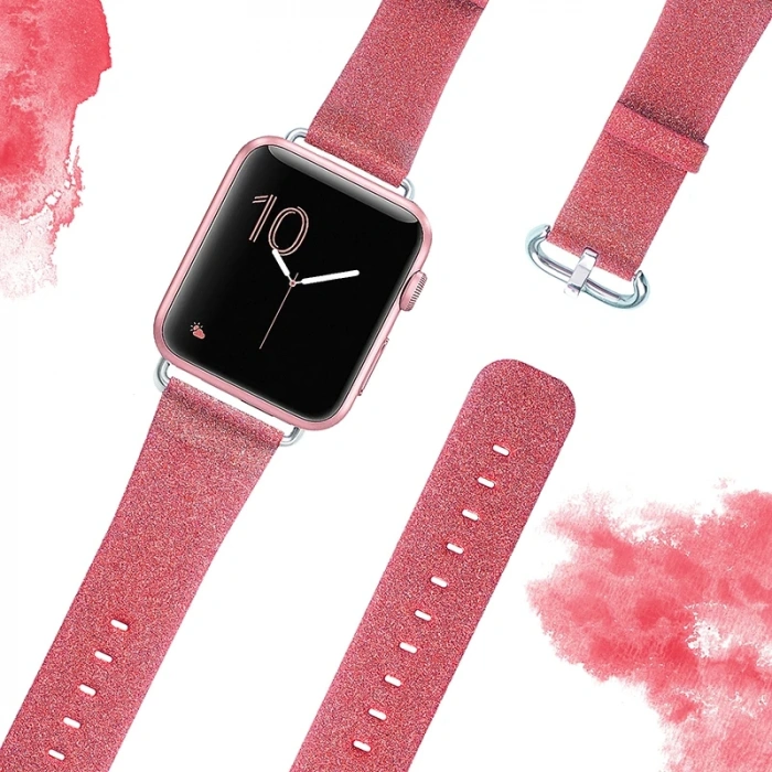 Nevamel Ally Apple Watch 7-8 41mm 6-5-4 40mm Deri İnce Sim İşlemeli Kordon Kayış 3-2-1 38mm-(5775)