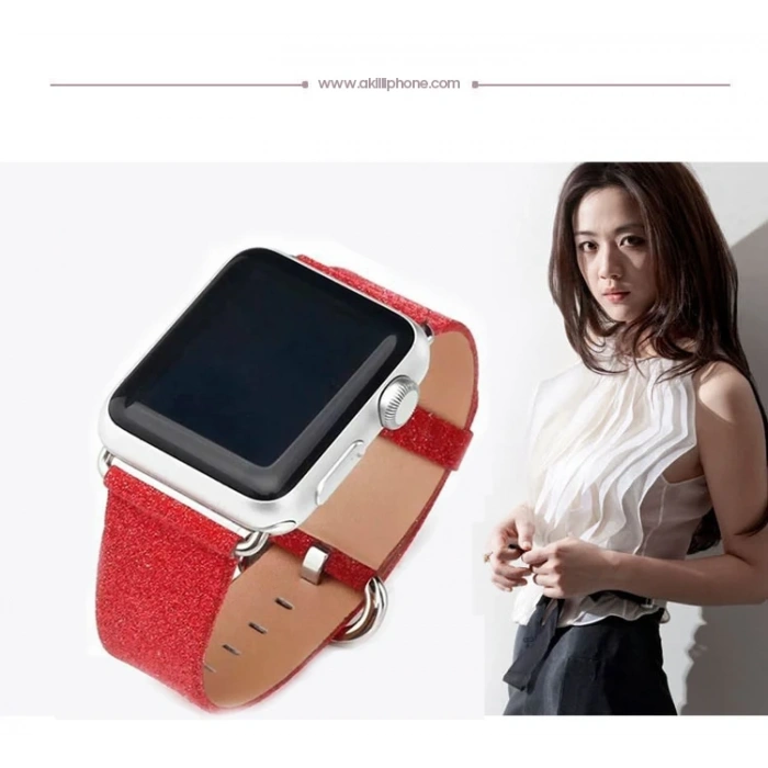 Nevamel Ally Apple Watch 7-8 41mm 6-5-4 40mm Deri İnce Sim İşlemeli Kordon Kayış 3-2-1 38mm-(5775)