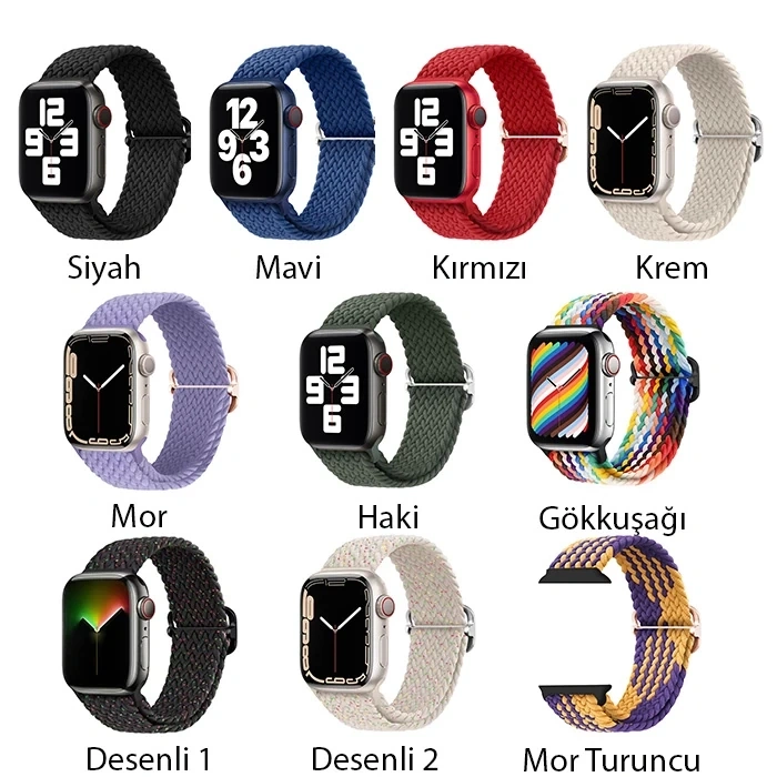 Nevamel Ally Apple Watch 7-8 41mm 6-5-4 40mm Japon Tokalı Elastik Kayış Kordon 3-2-1 38mm-(5775)