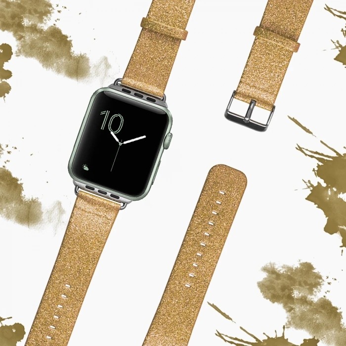 Nevamel Ally Apple Watch 7-8 41mm 6-5-4 40mm Kordon Kayış Parlak Deri 3-2-1 38mm-(5775)