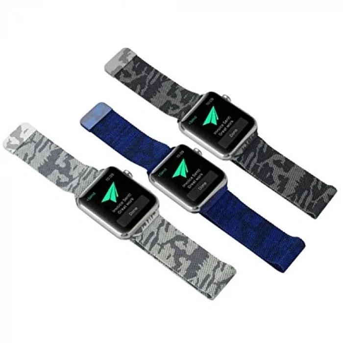 Nevamel Ally Apple Watch 7-8 45mm 6-5-4 44mm Kayış Kordon Metal Milano Loop Kamuflaj 3-2-1 42mm-(5775)