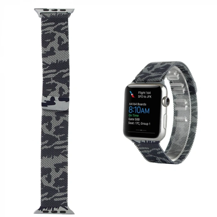 Nevamel Ally Apple Watch 7-8 45mm 6-5-4 44mm Kayış Kordon Metal Milano Loop Kamuflaj 3-2-1 42mm-(5775)