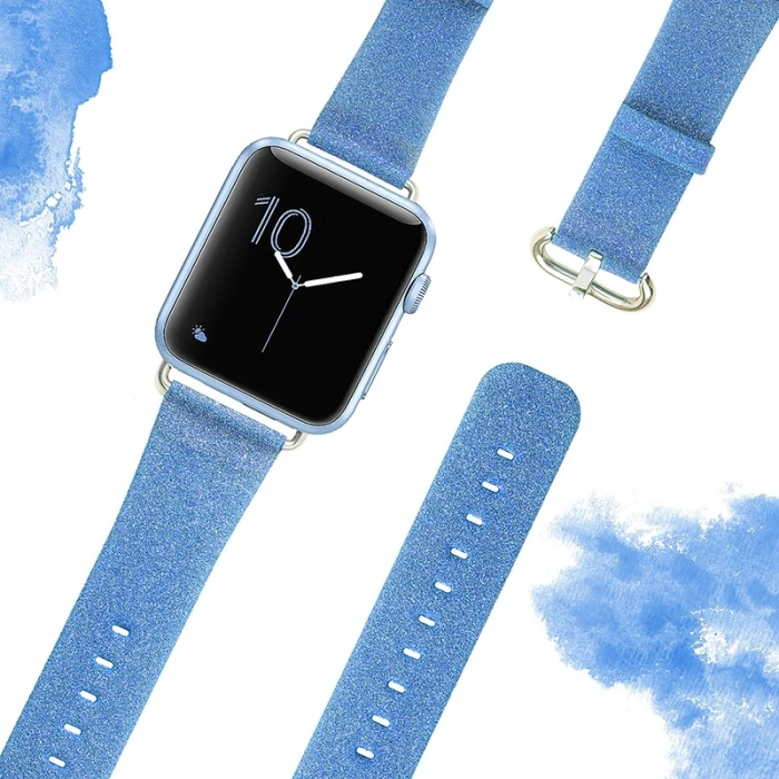 Nevamel Ally Apple Watch 7-8 45mm 6-5-4 44mm Kordon Kayış Deri İnce Sim İşlemeli 3-2-1 42mm-(5775)