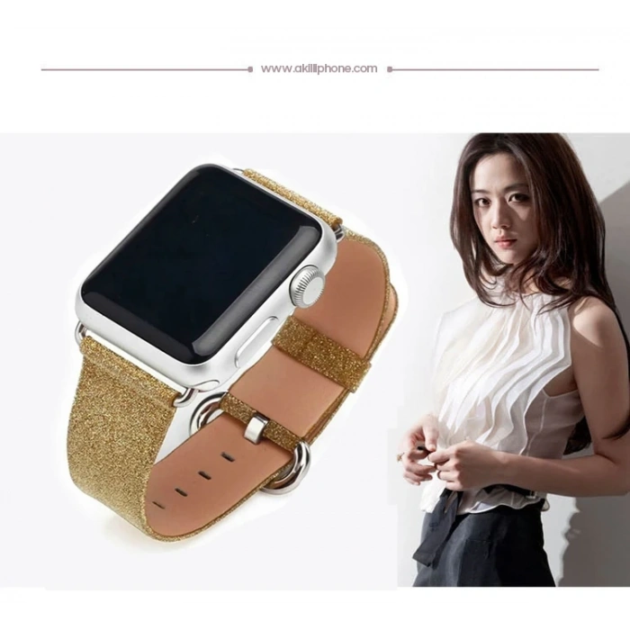 Nevamel Ally Apple Watch 7-8 45mm 6-5-4 44mm Kordon Kayış Deri İnce Sim İşlemeli 3-2-1 42mm-(5775)