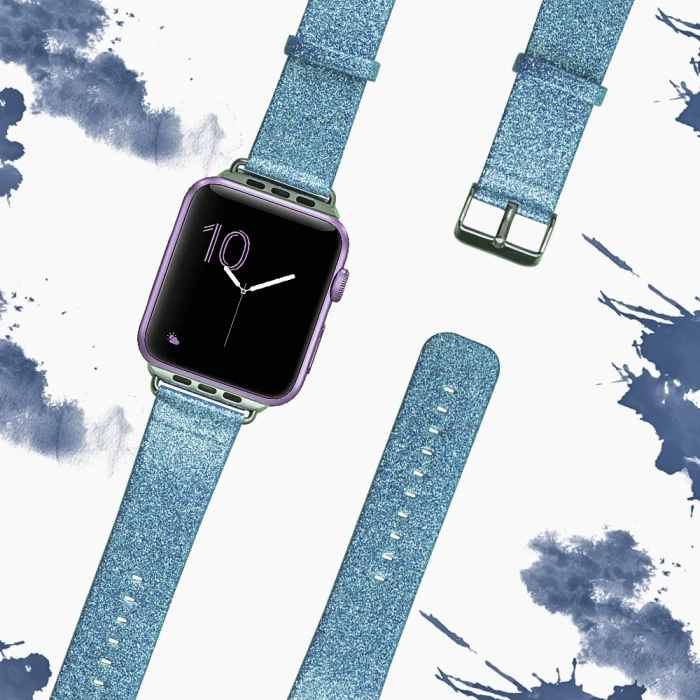 Nevamel Ally Apple Watch 7-8 45mm 6-5-4 44mm Kordon Kayış Deri Parlak 3-2-1 42mm-(5775)