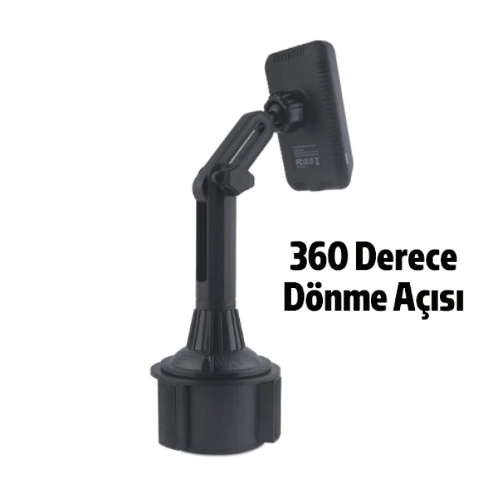 Nevamel ALLY Araç Bardaklık Telefon Tutucu Magsafe iPhone 15-14-13-12 Serisi 15W Kablosuz Hızlı Şarj Cihazı-(5775)