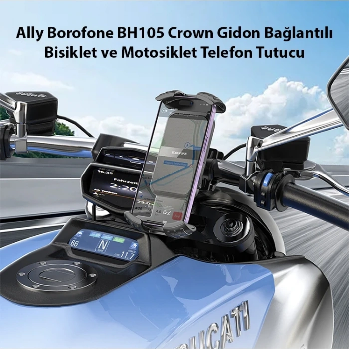 Nevamel Ally Borofone BH105 Crown Gidon Bağlantılı Bisiklet ve Motosiklet Telefon Tutucu-(5775)