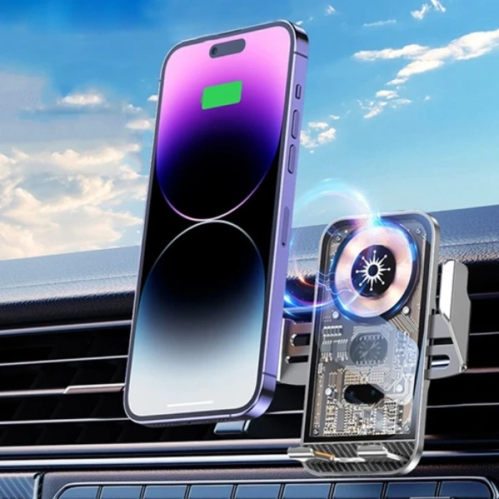 Nevamel ALLY C10 15W Hızlı Şarj Şeffaf Otomatik Araç İçi Telefon Tutucu-(5775)