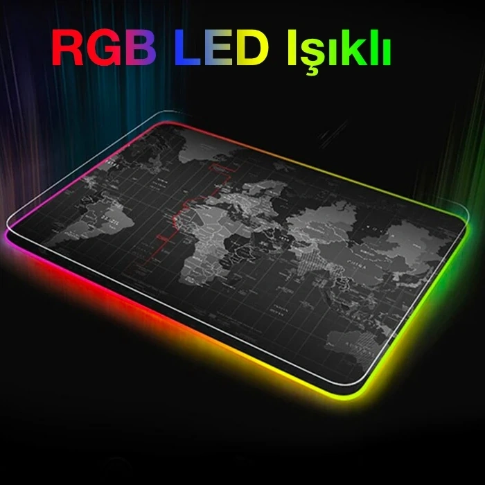 Nevamel ALLY Dünya Desenli RGB Led Işıklı Oyuncu Mouse Pad 300*250*4MM-(5775)