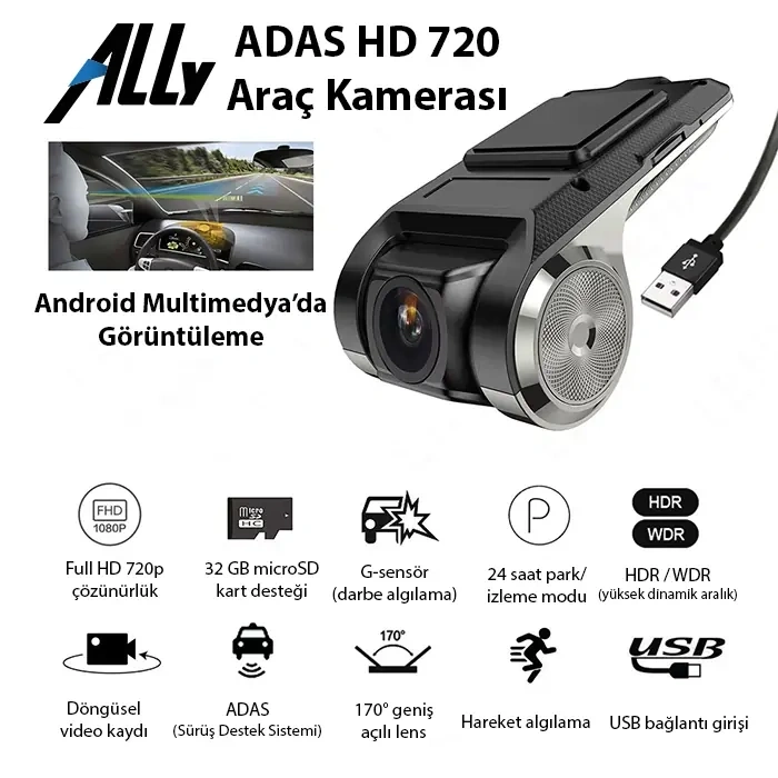 Nevamel® ALLY Full HD Mini Araç İçi Kamera | Geniş Açı Gece Görüşlü Döngüsel Kayıt Kompakt Dash Cam-(5775)