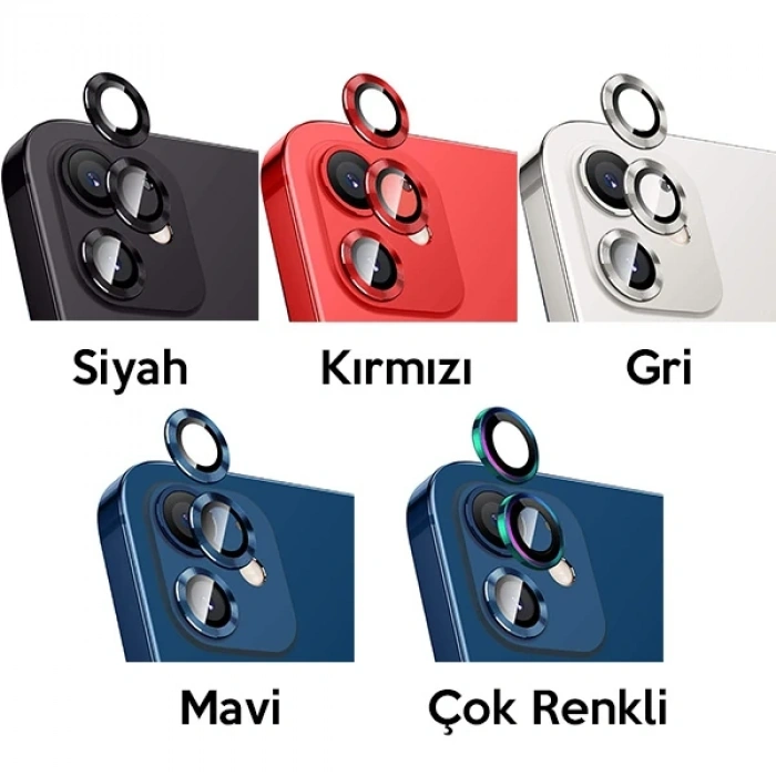 Nevamel ALLY İphone 12 - 12 Mini 3D Metal Çerçeveli Kamera Lens Koruyucu-(5775)