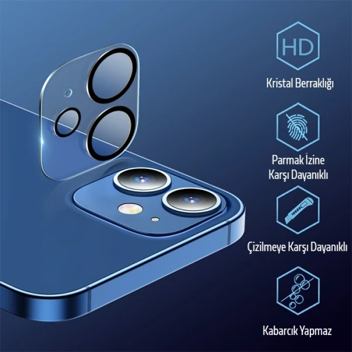 Nevamel ALLY İPhone 12 Mini 3D Full Tempered Glass Cam Kamera Koruyucu-(5775)