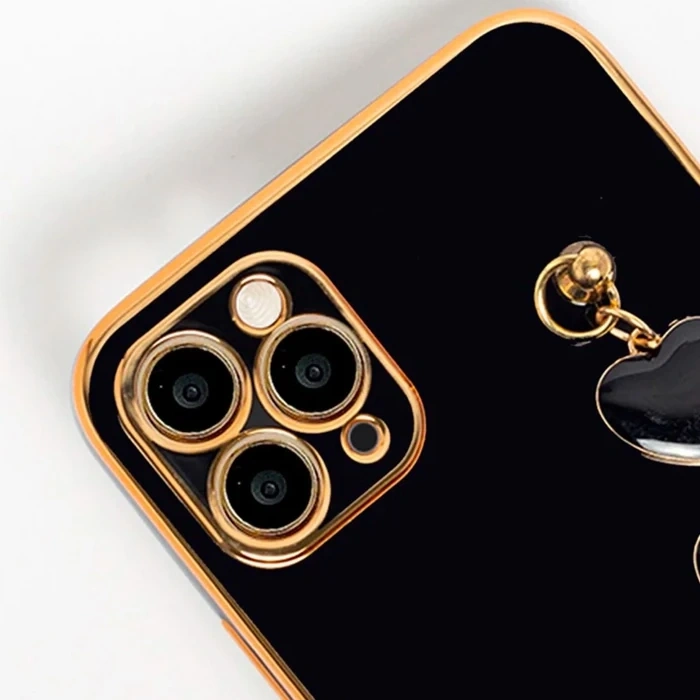 Nevamel Ally iPhone 12 Pro 6.1inç Kılıf Kalp Bileklik Tutuculu Lüx Silikon Askılı Kılıf-(5775)