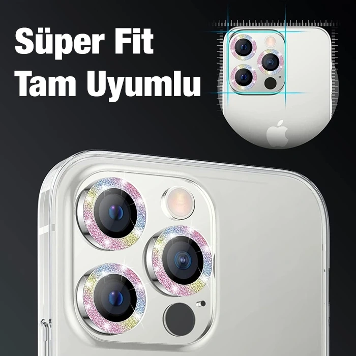 Nevamel ALLY İphone 12 Pro Max 3D Metal Çerçeveli Kamera Lens Koruyucu-(5775)