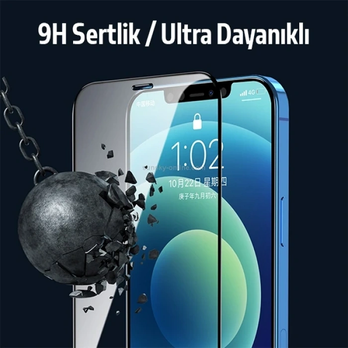 Nevamel ALLY İPhone 12 Pro Max 5D Kavisli Full Tempered Cam Ekran Koruyucu-(5775)