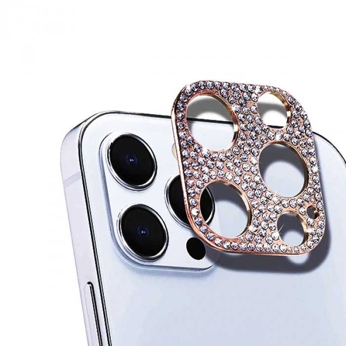 Nevamel ALLY İPhone 12 Pro Max Kamera Koruyucu Lens Diamond Taş İşlemeli-(5775)