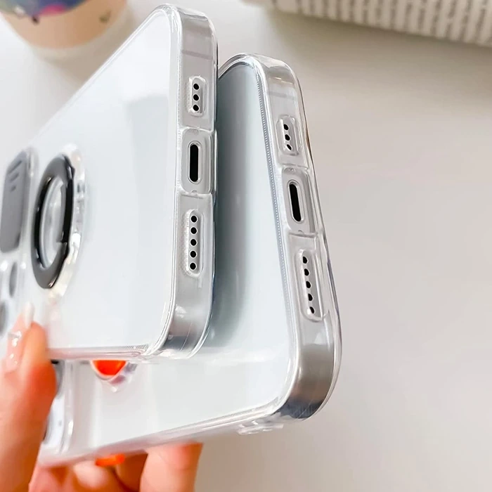 Nevamel Ally iPhone 13 6.1 inç Kılıf Sürgülü Kamera Lens Korumalı Yüzük Standlı Silikon Kılıf-(5775)