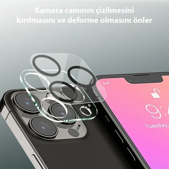 Nevamel ALLY İPhone 13 Pro-13 Pro Max 3D Full Tempered Glass Cam Kamera Koruyucu-(5775)