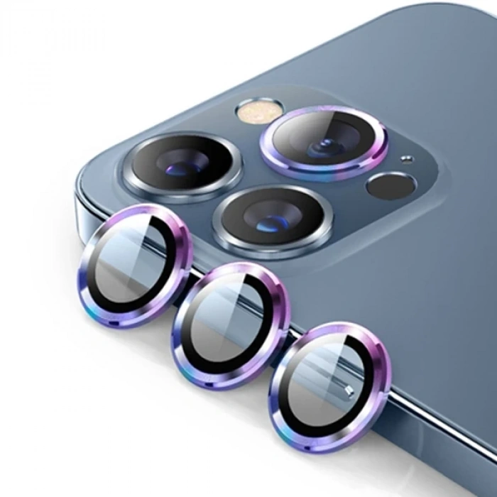 Nevamel ALLY İPhone 13 Pro -13 Pro Max 3D Metal Çerçeveli Kamera Lens Koruyucu-(5775)