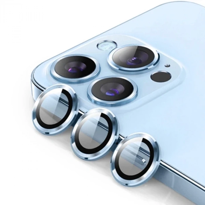 Nevamel ALLY İPhone 13 Pro -13 Pro Max 3D Metal Çerçeveli Kamera Lens Koruyucu-(5775)