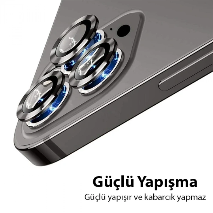 Nevamel ALLY İPhone 13 Pro -13 Pro Max 3D Metal Çerçeveli Kamera Lens Koruyucu-(5775)