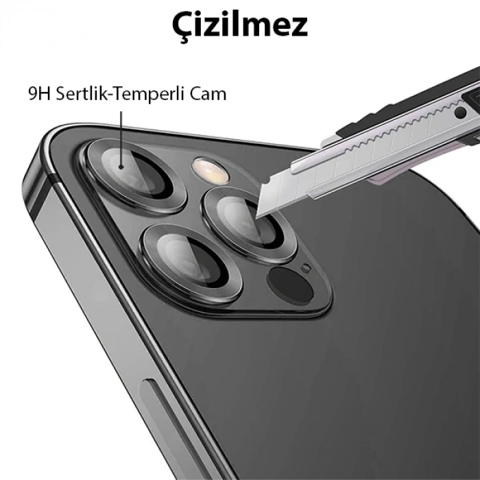 Nevamel ALLY İPhone 13 Pro -13 Pro Max 3D Metal Çerçeveli Kamera Lens Koruyucu-(5775)
