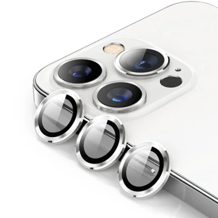 Nevamel ALLY İPhone 13 Pro -13 Pro Max 3D Metal Çerçeveli Kamera Lens Koruyucu-(5775)