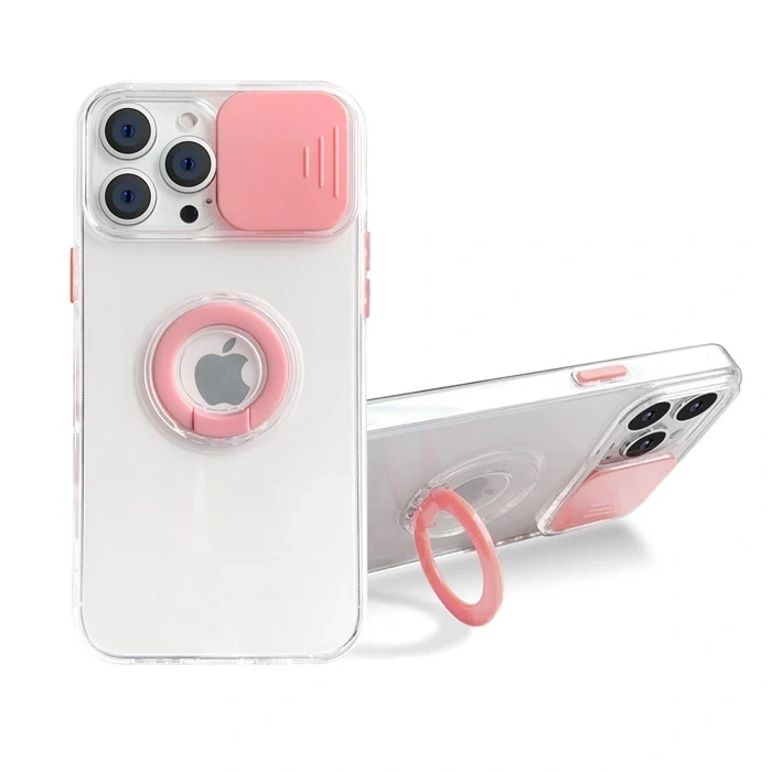 Nevamel Ally iPhone 13 Pro 6.1 inç Kılıf Sürgülü Kamera Lens Korumalı Yüzük Standlı Silikon Kılıf-(5775)