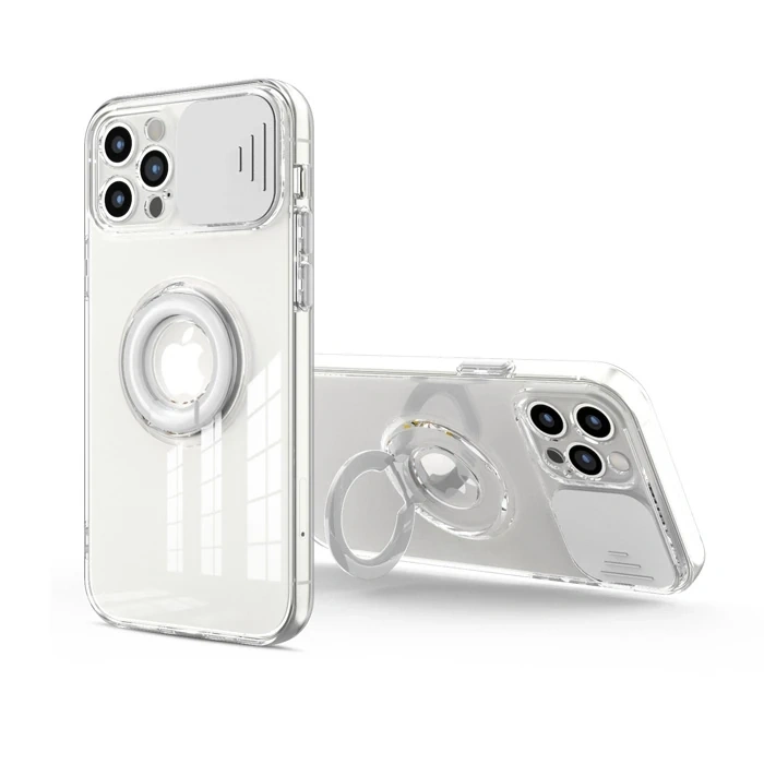 Nevamel Ally iPhone 13 Pro Max 6.7inç Kılıf Sürgülü Kamera Lens Korumalı Yüzük Standlı Silikon Kılıf-(5775)