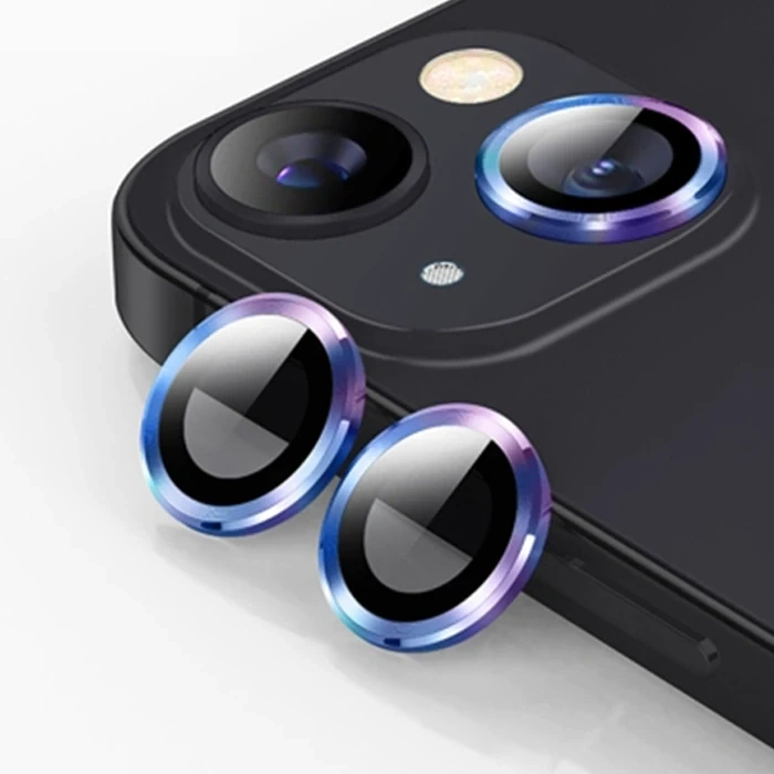 Nevamel ALLY iPhone 14-14 Plus 3D Metal Çerçeveli Kamera Lens Koruyucu-(5775)