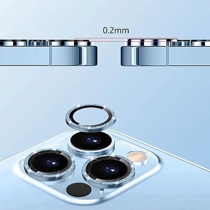 Nevamel ALLY iPhone 14-14 Plus Diamond Taş İşlemeli Alüminyum Alaşımlı Kamera Lens Koruyucu-(5775)