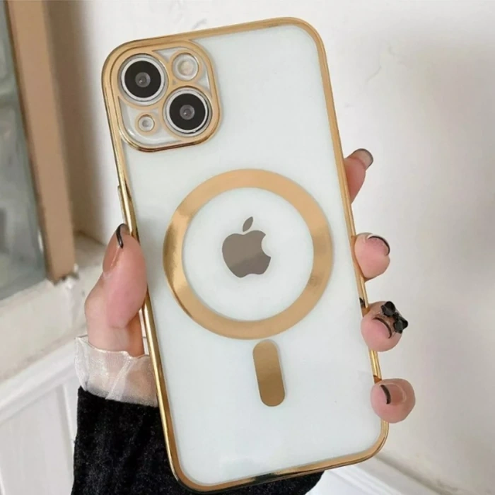 Nevamel ALLY iPhone 14 6.1inç Renkli Kenar Lazer Çerçeveli Magsafe Uyumlu Silikon Kılıf-(5775)