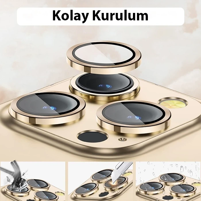 Nevamel ALLY iPhone 14 Pro-14 Pro Max 3D Metal Çerçeveli Kamera Lens Koruyucu-(5775)