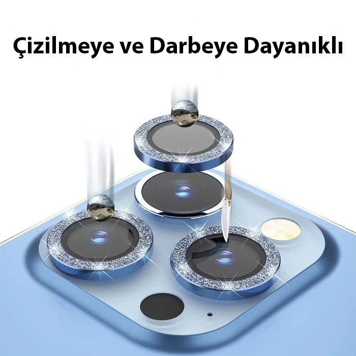 Nevamel ALLY iPhone 14 Pro-14 Pro Max Diamond Taş İşlemeli Alüminyum Alaşımlı Kamera Lens Koruyucu-(5775)