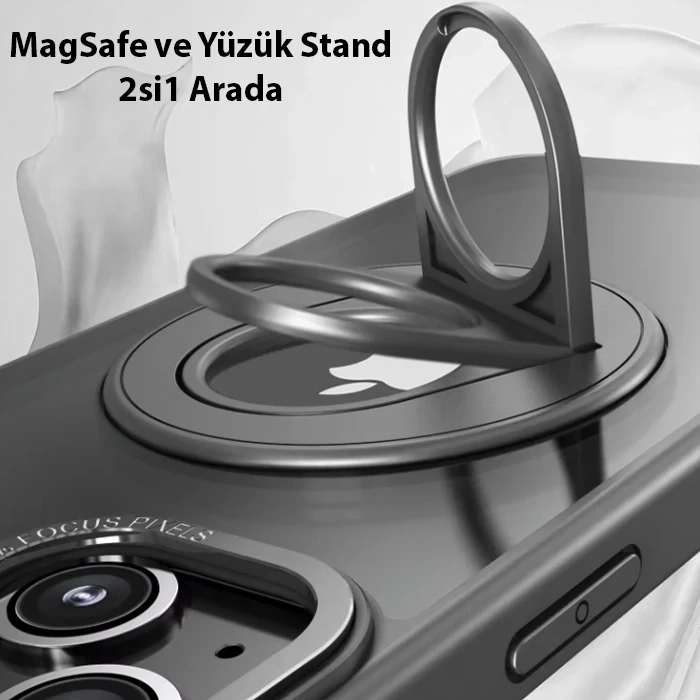 Nevamel ALLY iPhone 15 İçin Magsafe Uyumlu Yüzük Standlı Manyetik Silikon Kılıf-(5775)