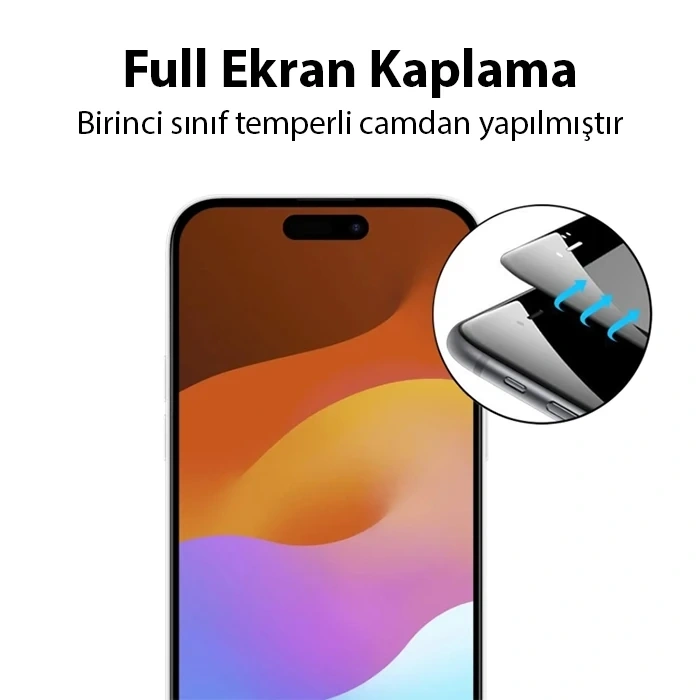 Nevamel Ally iPhone 15 Plus Full Glue Tempered Kırılmaz Cam Ekran Koruyucu-(5775)