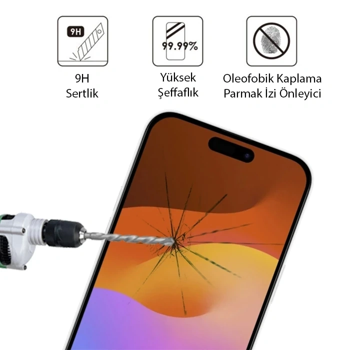 Nevamel Ally iPhone 15 Plus Full Glue Tempered Kırılmaz Cam Ekran Koruyucu-(5775)