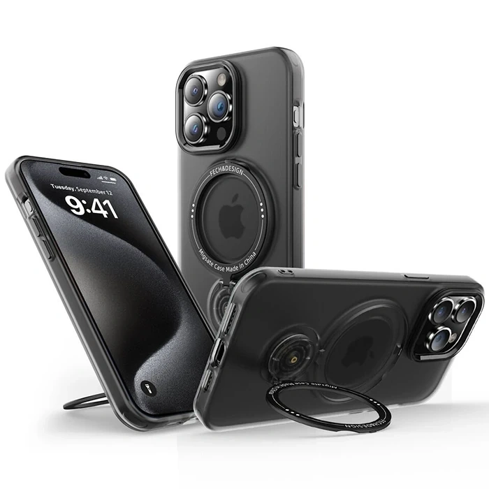 Nevamel ALLY iPhone 15 Pro Max İçin Magsafe Uyumlu Standlı Manyetik Silikon Kılıf-(5775)