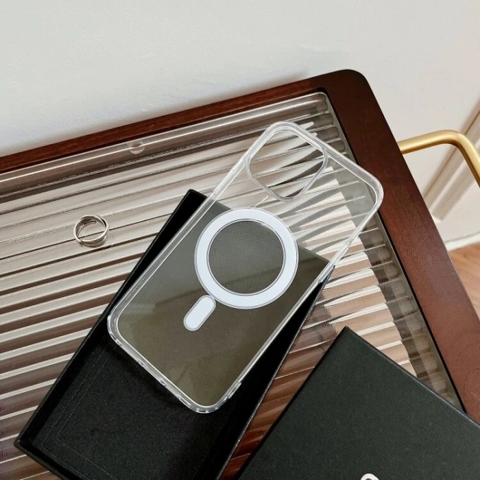 Nevamel ALLY iPhone 15 Pro Max Magsafe Uyumlu Manyetik Şeffaf Silikon Kılıf-(5775)