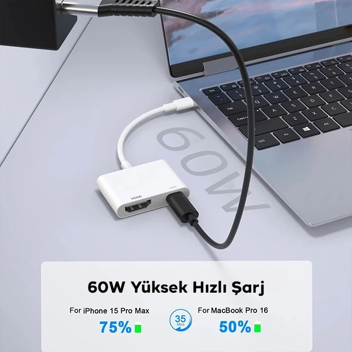 Nevamel ALLY  İPhone 15 Type-c to Type-c + HDMI Çevirici Kablo Dijital AV Adaptörü-(5775)
