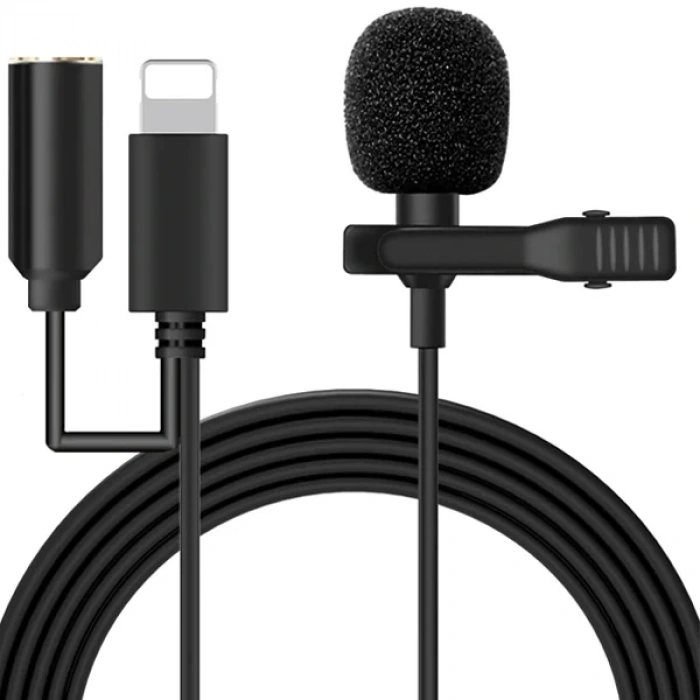 Nevamel ALLY iPhone Lightning Yaka Mikrofonu+3.5MM jack Profesyonel Youtuber Mikrofonu-(5775)