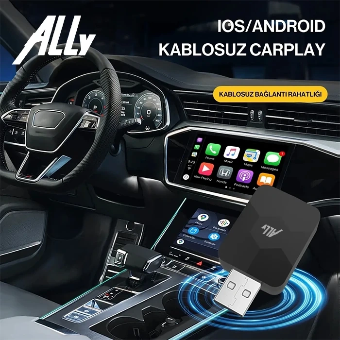 Nevamel ALLY Kablosuz Car Play Adaptörü Apple Ve Android Cihazlar Için Wireless Carplay Çevirici-(5775)