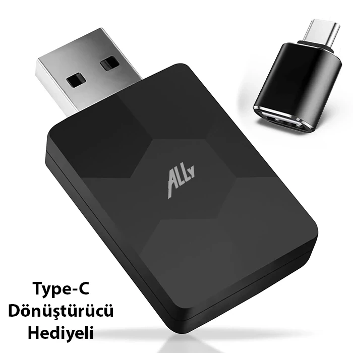 Nevamel ALLY Kablosuz Car Play Adaptörü Apple Ve Android Cihazlar Için Wireless Carplay Çevirici-(5775)