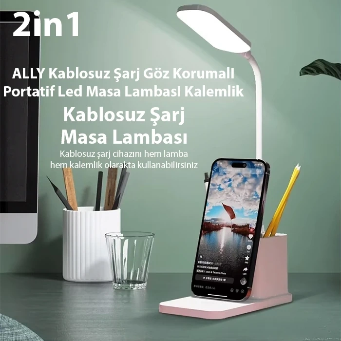 Nevamel ALLY Kablosuz sarj Göz Korumali Portatif Led Masa Lambasi Kalemlik-(5775)