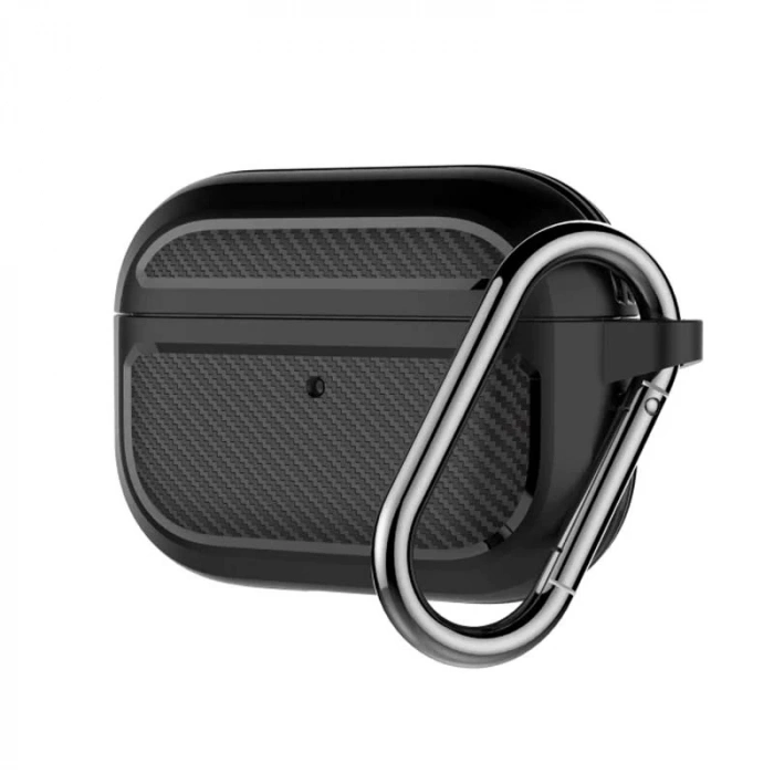 Nevamel ALLY Karbon Fiber AirPods Pro Kulaklık Kancalı Silikon Koruma Kılıfı-(5775)