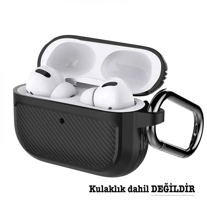 Nevamel ALLY Karbon Fiber AirPods Pro Kulaklık Kancalı Silikon Koruma Kılıfı-(5775)