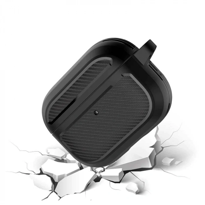 Nevamel ALLY Karbon Fiber AirPods Pro Kulaklık Kancalı Silikon Koruma Kılıfı-(5775)